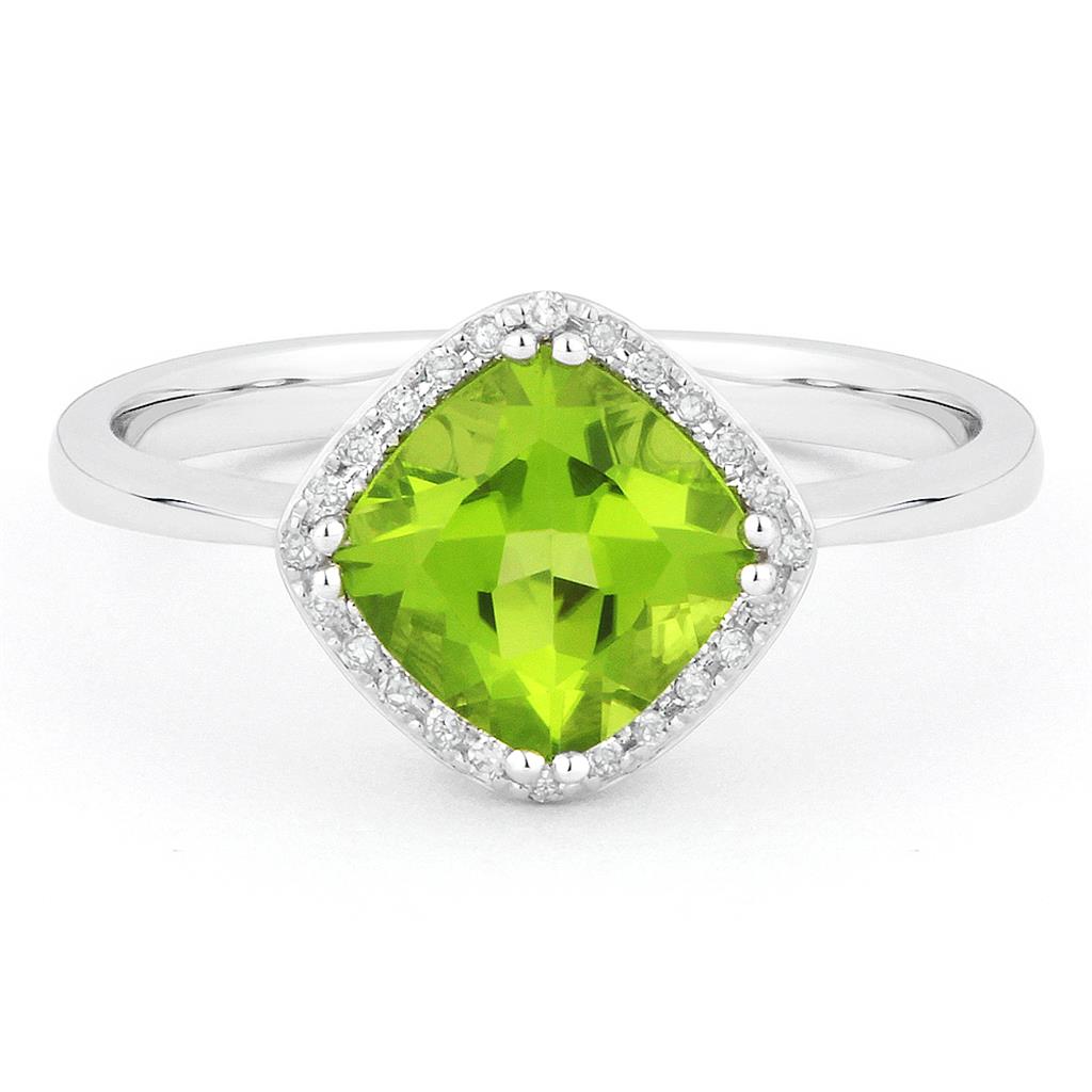 14K White Gold Peridot and Diamond Ring