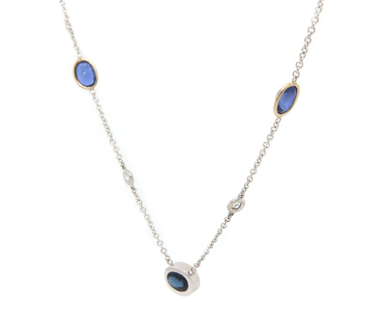 3.00ctw Sapphire and 0.25ctw Diamond Station Necklace in 14K