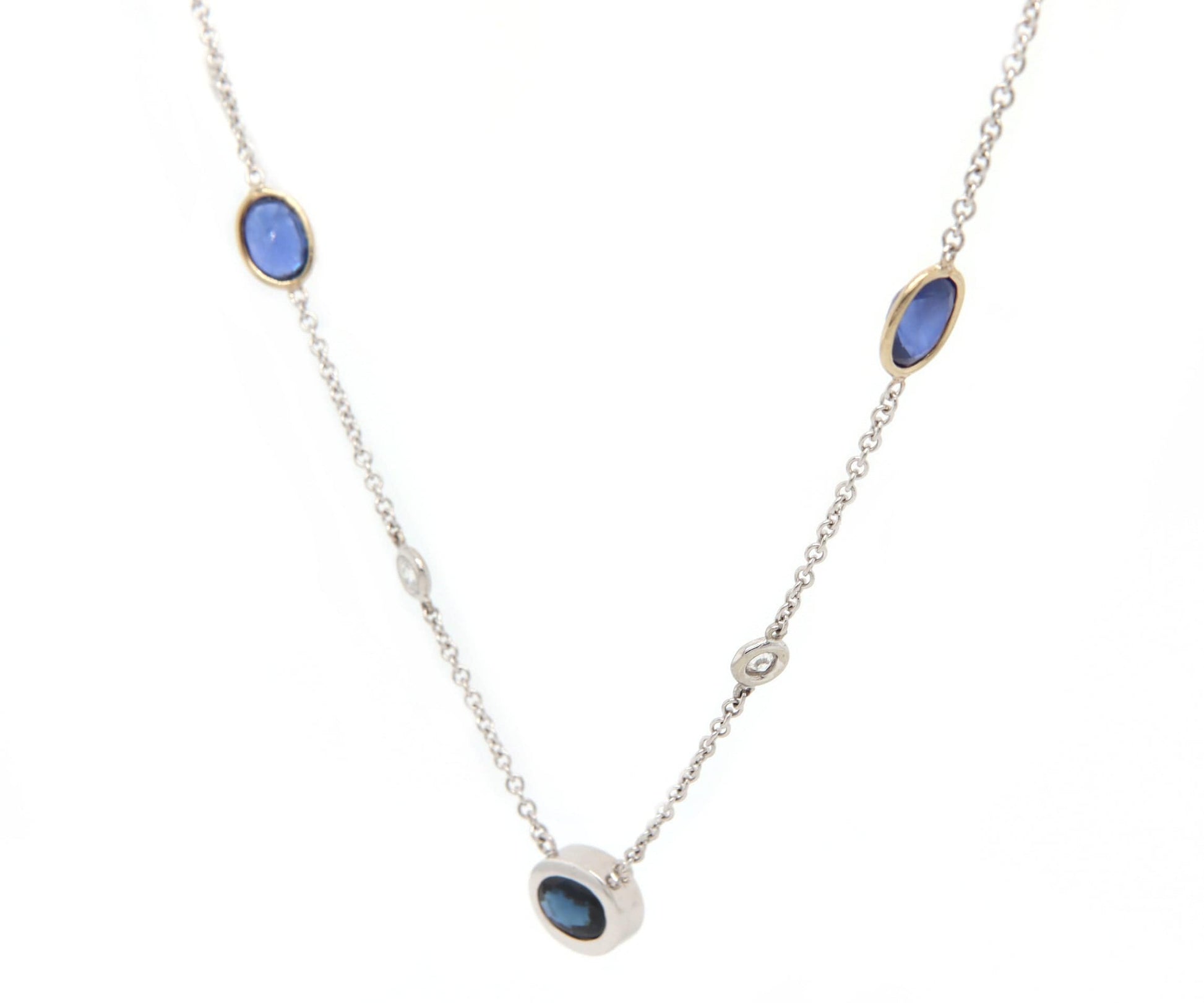 3.00ctw Sapphire and 0.25ctw Diamond Station Necklace in 14K