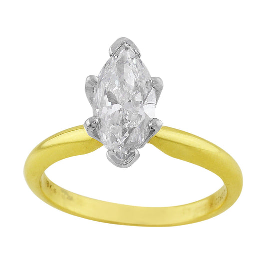 18k Yellow Gold Platinum 1ct Marquise Cut Diamond Ring