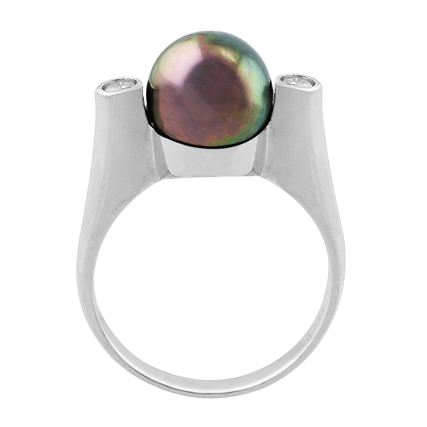 14k White Gold Modern Pearl and Diamond Ring