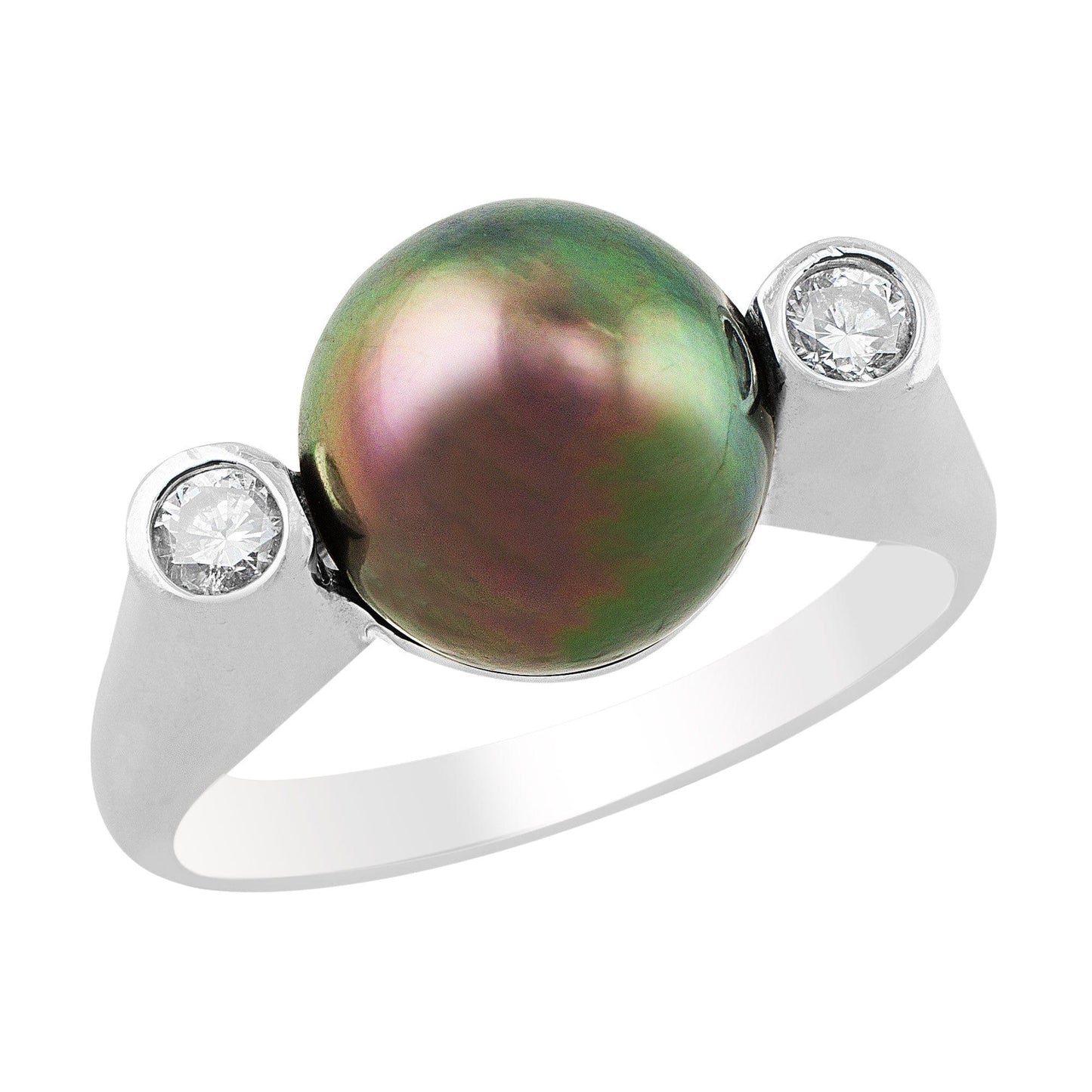 14k White Gold Modern Pearl and Diamond Ring