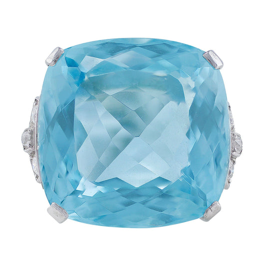 14k White Gold 30.31ct Aquamarine Diamond Ring GIA Certified