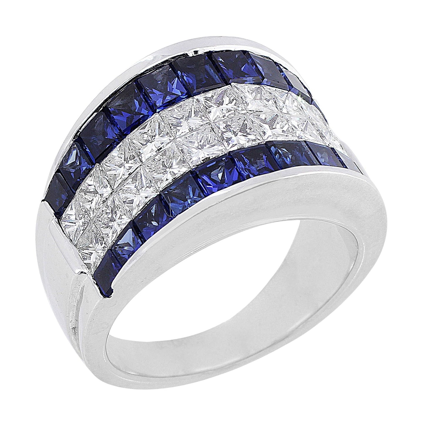 18k White Gold Invisibly set Sapphire and Diamond Ring