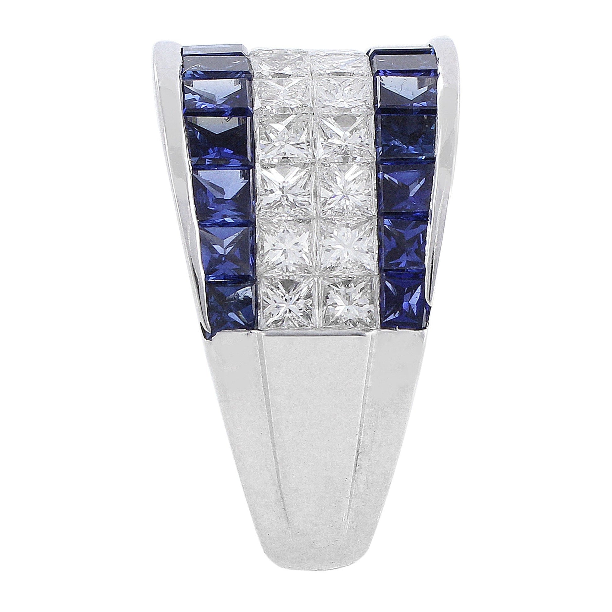 18k White Gold Invisibly set Sapphire and Diamond Ring