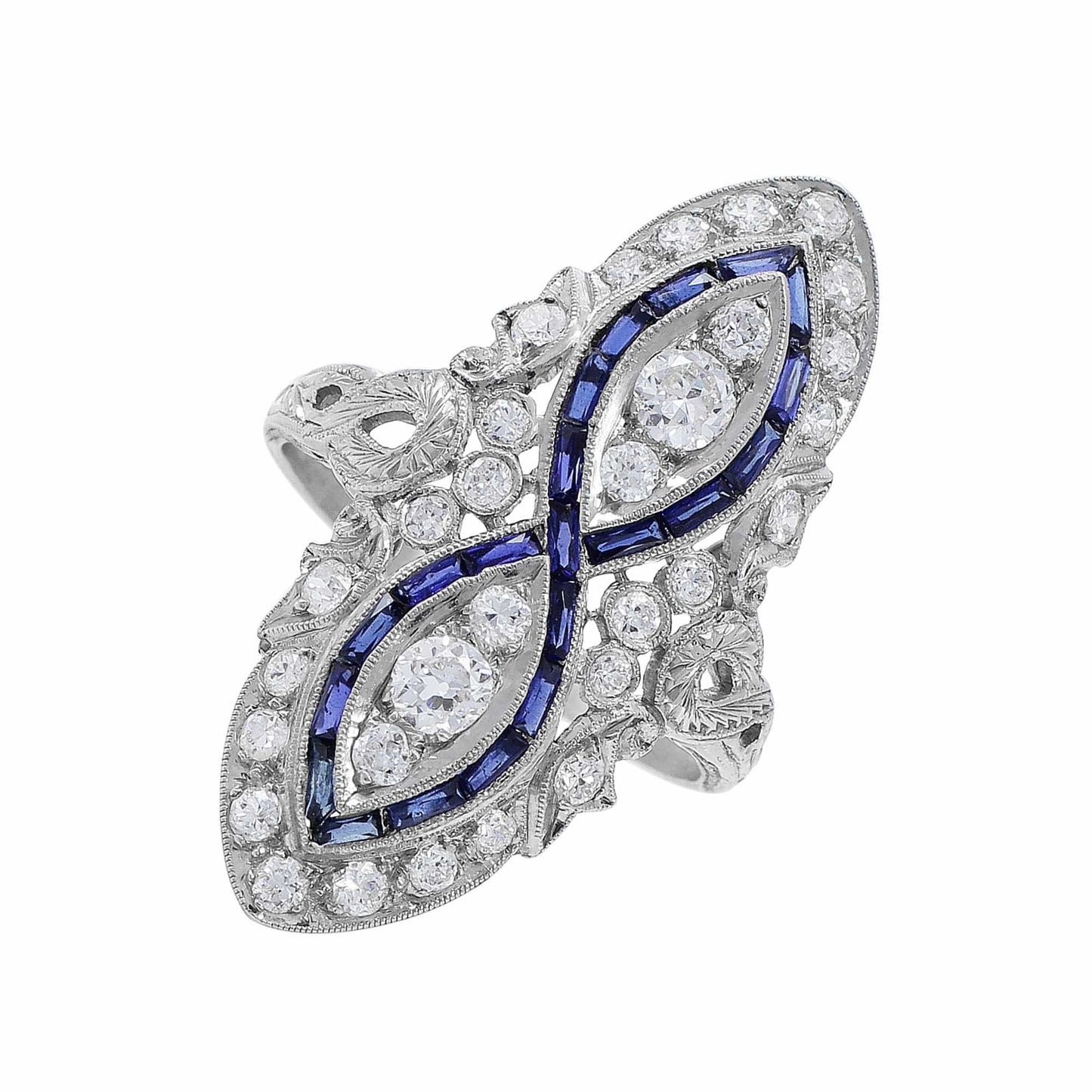 Vintage Platinum Sapphire and Diamond Infinity Ring