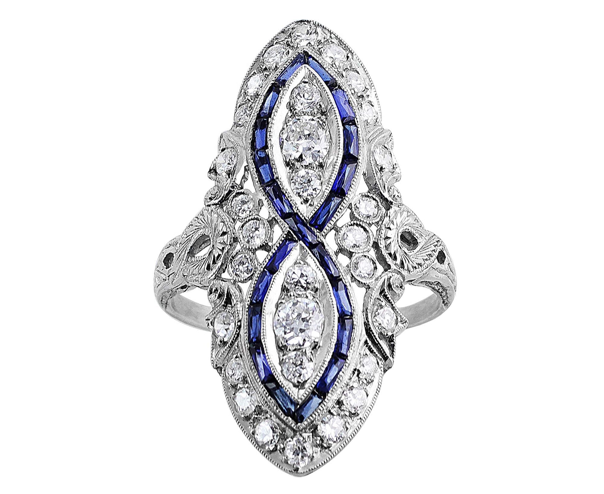 Vintage Platinum Sapphire and Diamond Infinity Ring