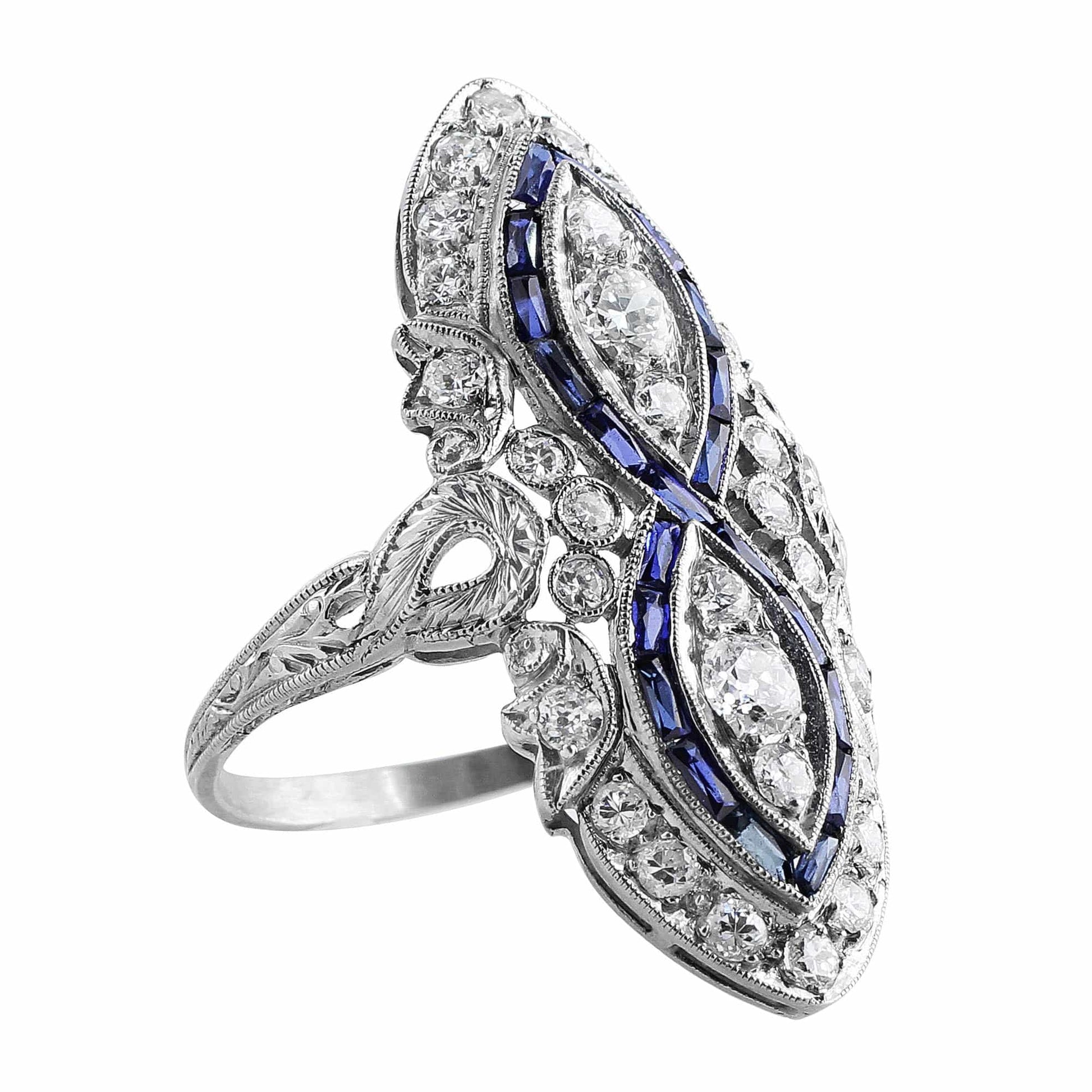 Vintage Platinum Sapphire and Diamond Infinity Ring