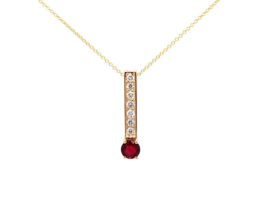 0.40ctw Diamond and 0.75ct Red Spinel Stick Pendant Necklace in 14K