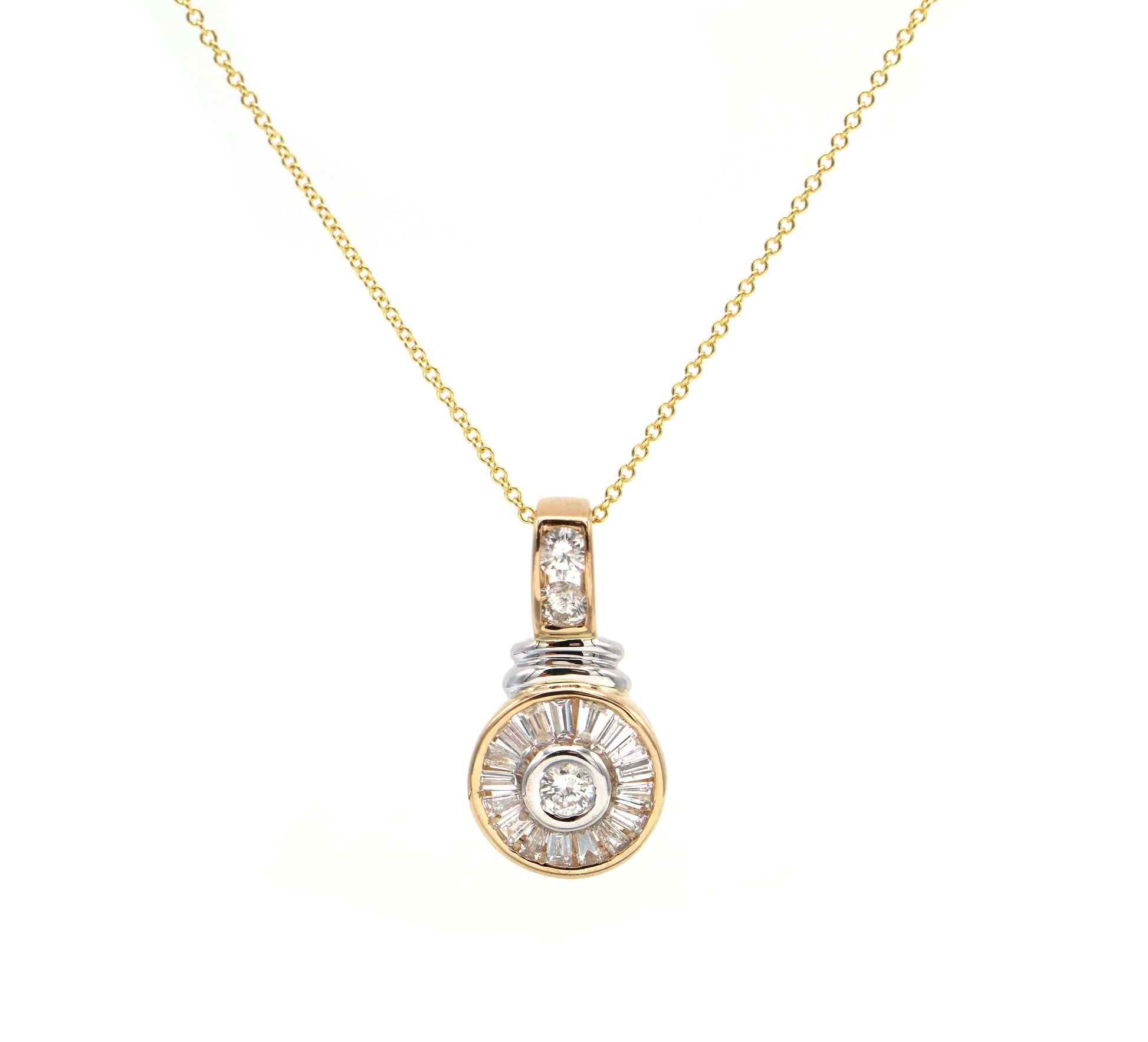 0.75ctw Round and Baguette Diamond Pendant Necklace in 14K