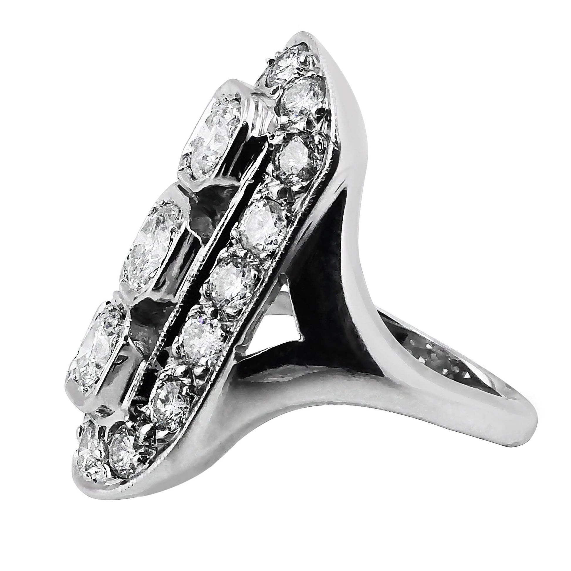 14k White Gold Art Deco Diamond Panel Ring