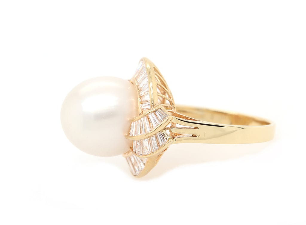 14.0MM Cultured South Sea Pearl and 2.50ctw Baguette Diamond Frame Ring in 18K