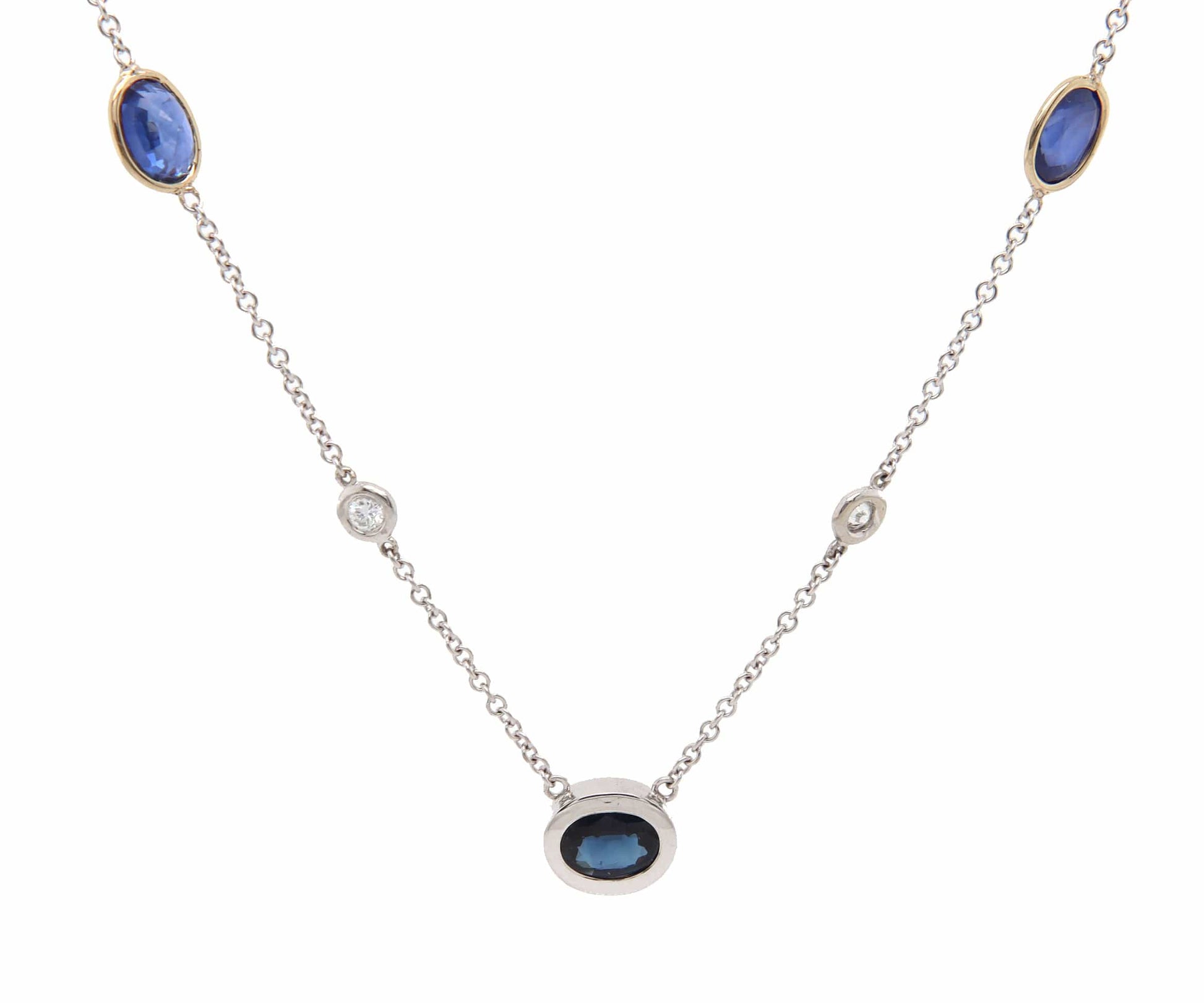 3.00ctw Sapphire and 0.25ctw Diamond Station Necklace in 14K