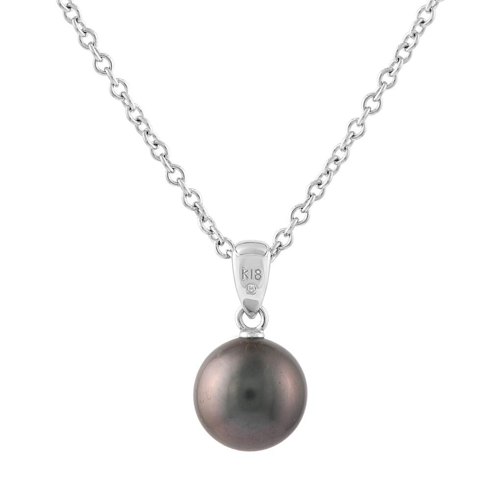 18K White Gold Mikimoto  9MM Tahitian Pearl Pendant