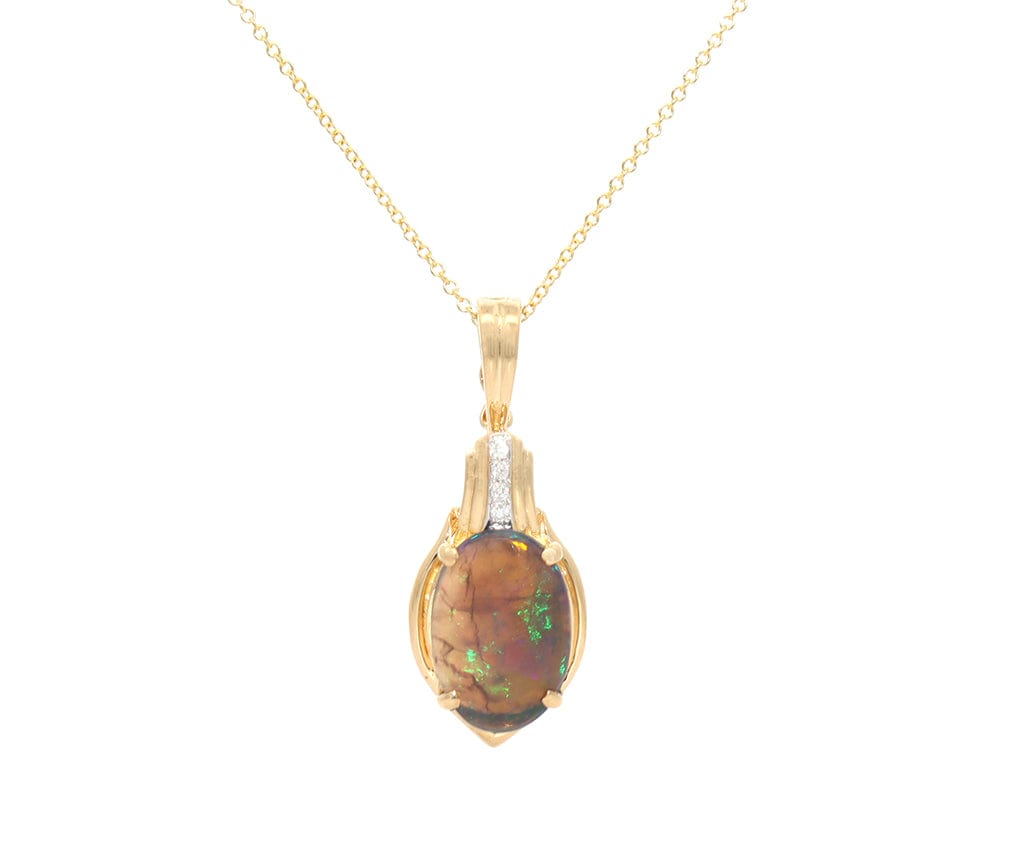 1.25ct Oval Black Opal and 0.03ctw Diamond Pendant Necklace in 18K