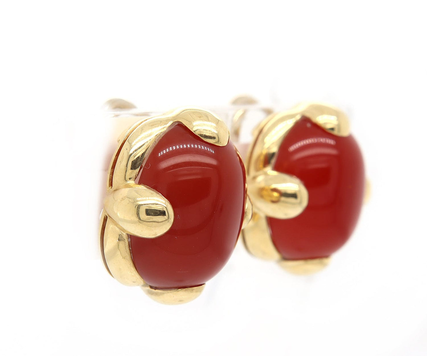 20.0ct Oval Carnelians Solitaire Clip on Earrings in 18K