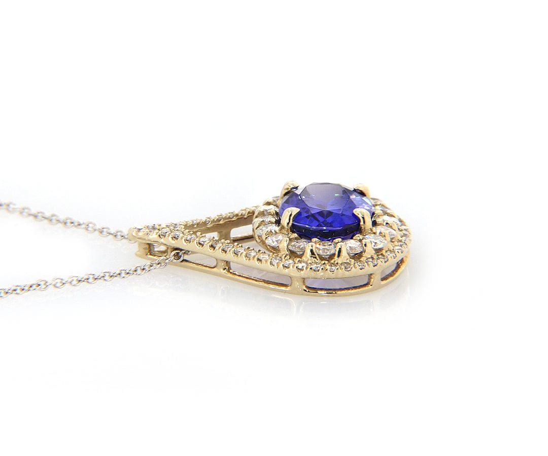 3.00ct Oval Tanzanite and 0.75ctw Diamond Double Frame Pendant Necklace in 18K