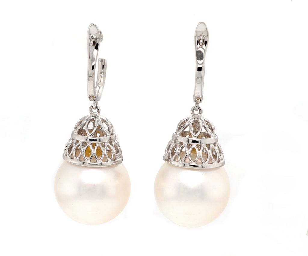 16.0MM Cultured South Sea Pearl and 1.00ctw Diamond Dangle Earrings in 18K