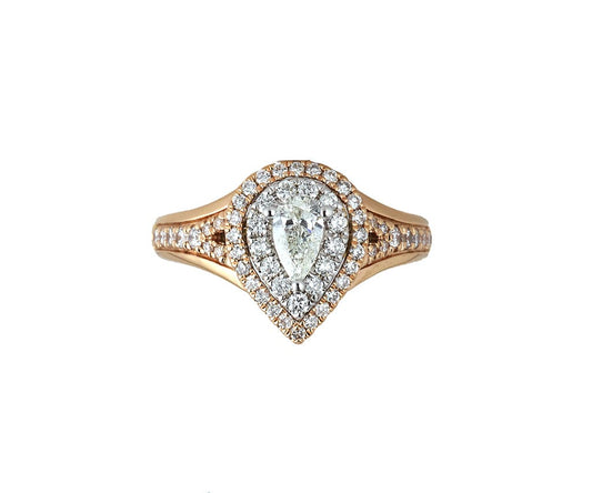 1.00ctw Pear and Round Diamond Double Frame Engagement Ring in 14K