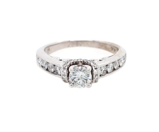 1.10ctw Round Diamond Straight Milgrain Engagement Ring in 14K