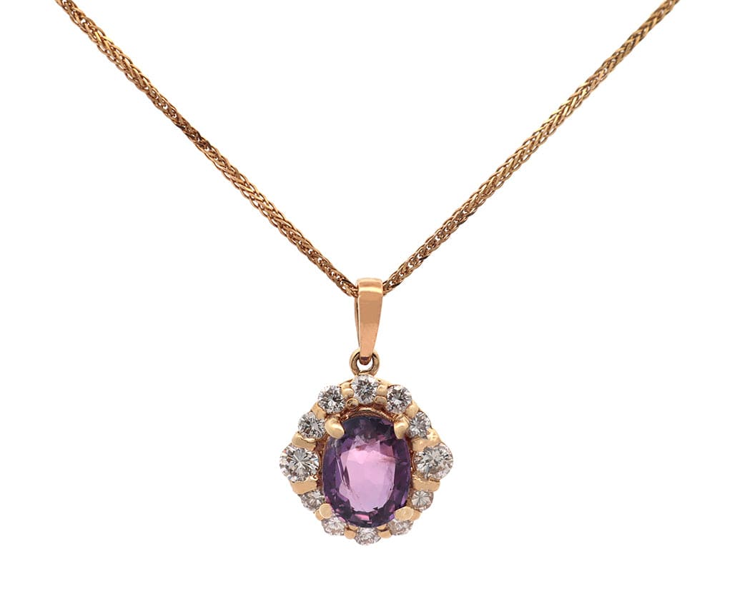 1.98ct Oval Purple Sapphire and 0.25ctw Diamond Frame Pendant Necklace in 14K