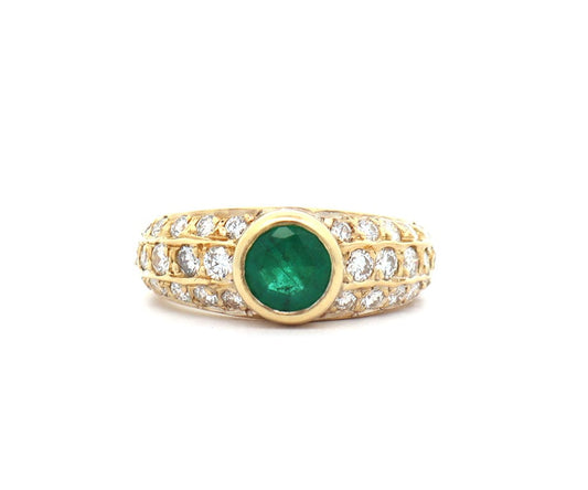 0.60ct Emerald and 0.65ctw Diamond Triple Row Ring in 18K