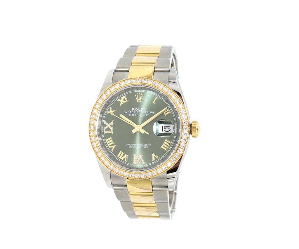 2019 Rolex Datejust 126283 36MM Diamond Bezel and Olive Green Dial Watch