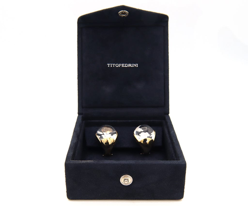 Tito Pedrini Margherita Rock Crystal Clip On Earrings in 18K W/Box