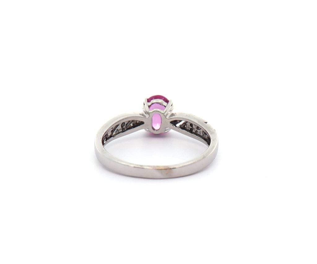 1.00ct Oval Pink Sapphire and 0.20ctw Diamond Accent Ring in 18K