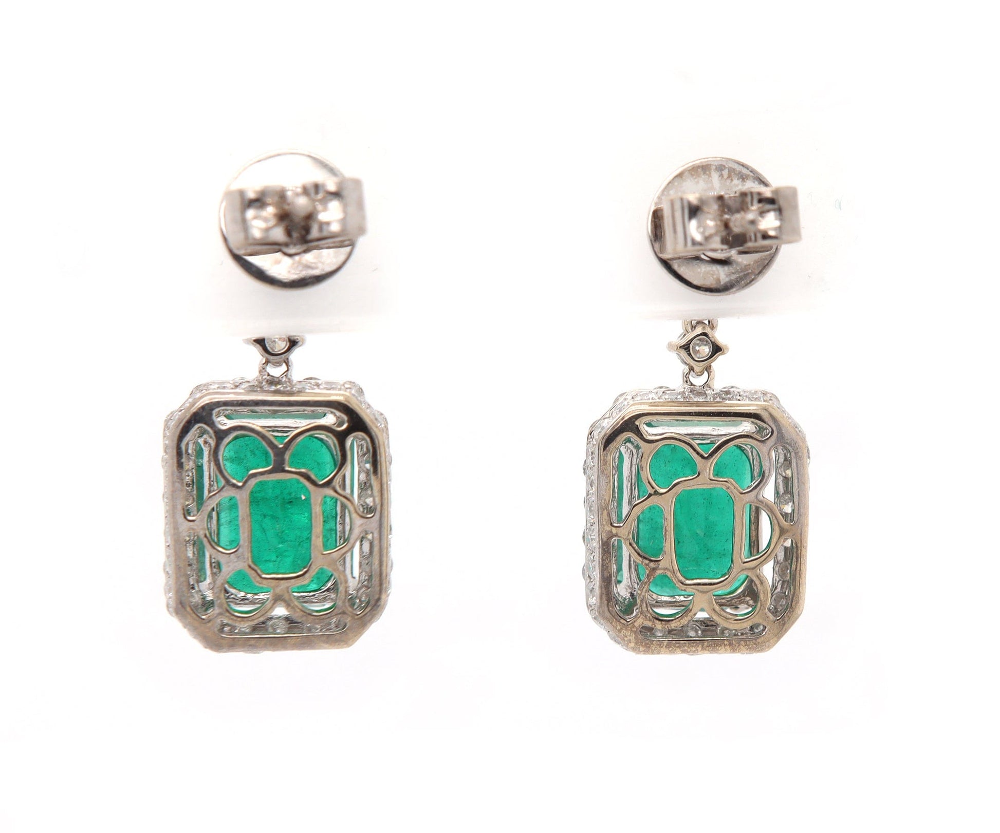 5.00ctw Emerald and 1.75ctw Diamond Frame Drop Earrings in 18K