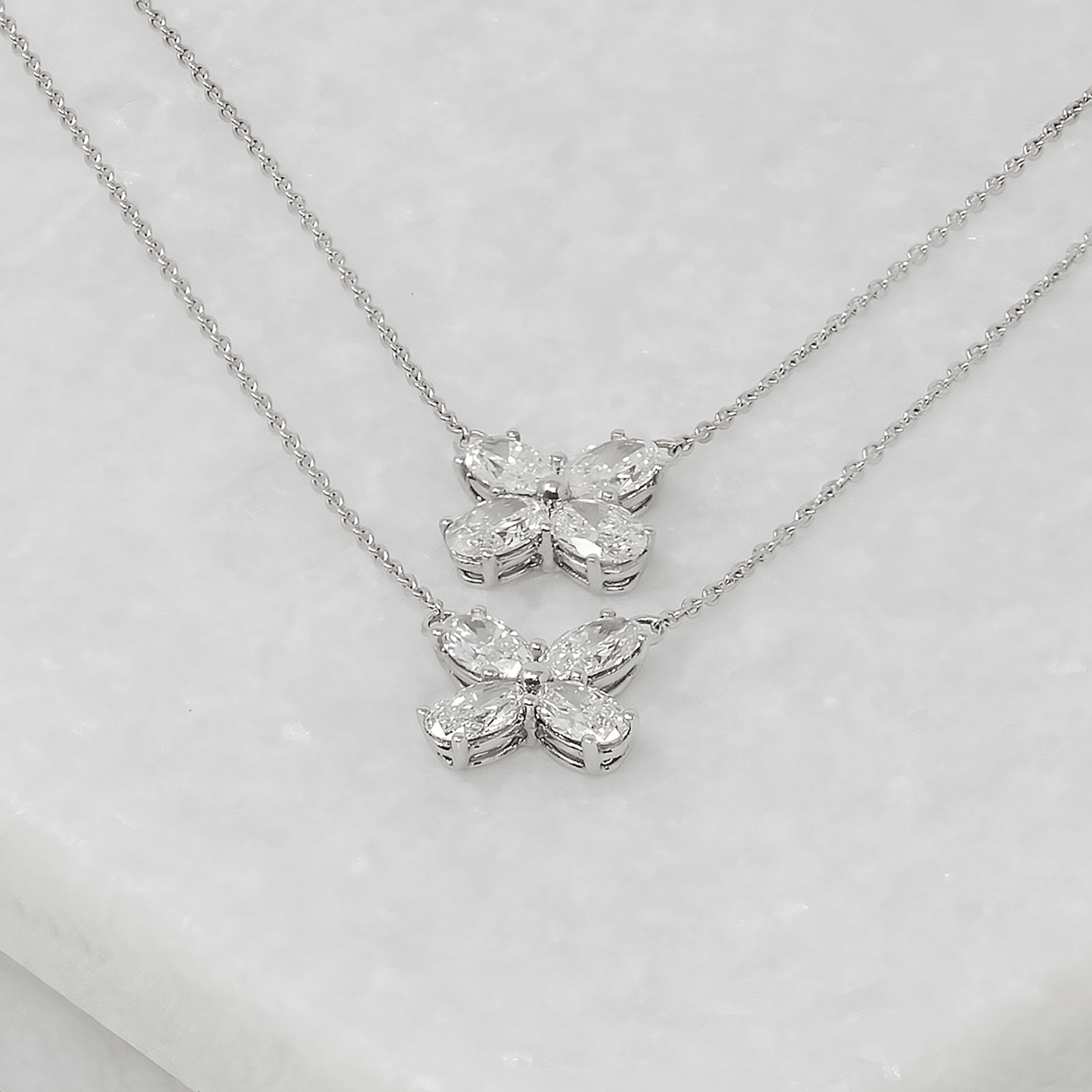 4 Pedal Oval Diamond Pendant Necklace 1.21 Carat TW 18k White Gold