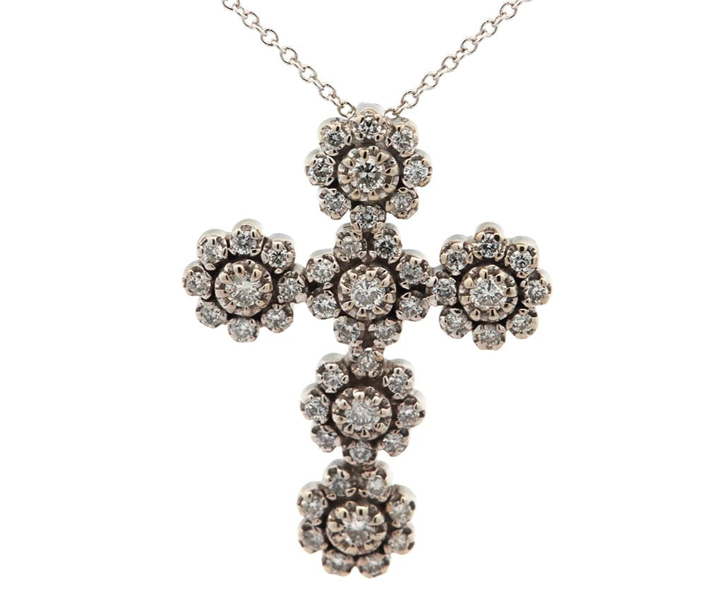 0.70ctw Diamond Cluster Frame Cross Pendant Necklace in 14K