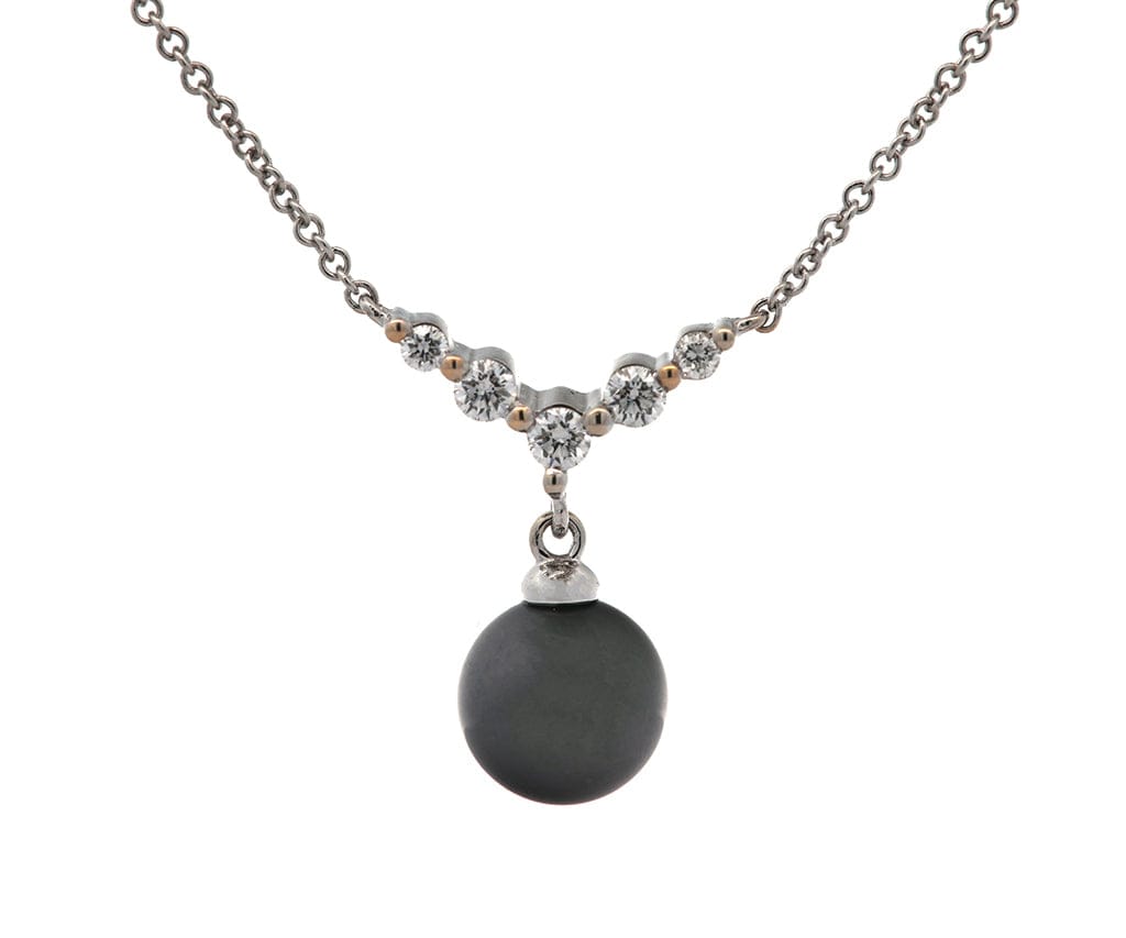 8.50MM Black Tahitian Pearl and 0.27ctw Diamond Pendant Necklace in 18K