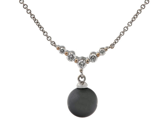 8.50MM Black Tahitian Pearl and 0.27ctw Diamond Pendant Necklace in 18K