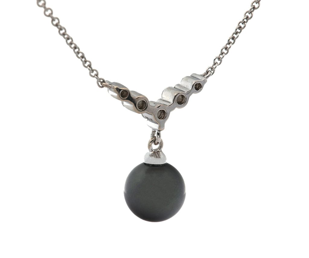 8.50MM Black Tahitian Pearl and 0.27ctw Diamond Pendant Necklace in 18K