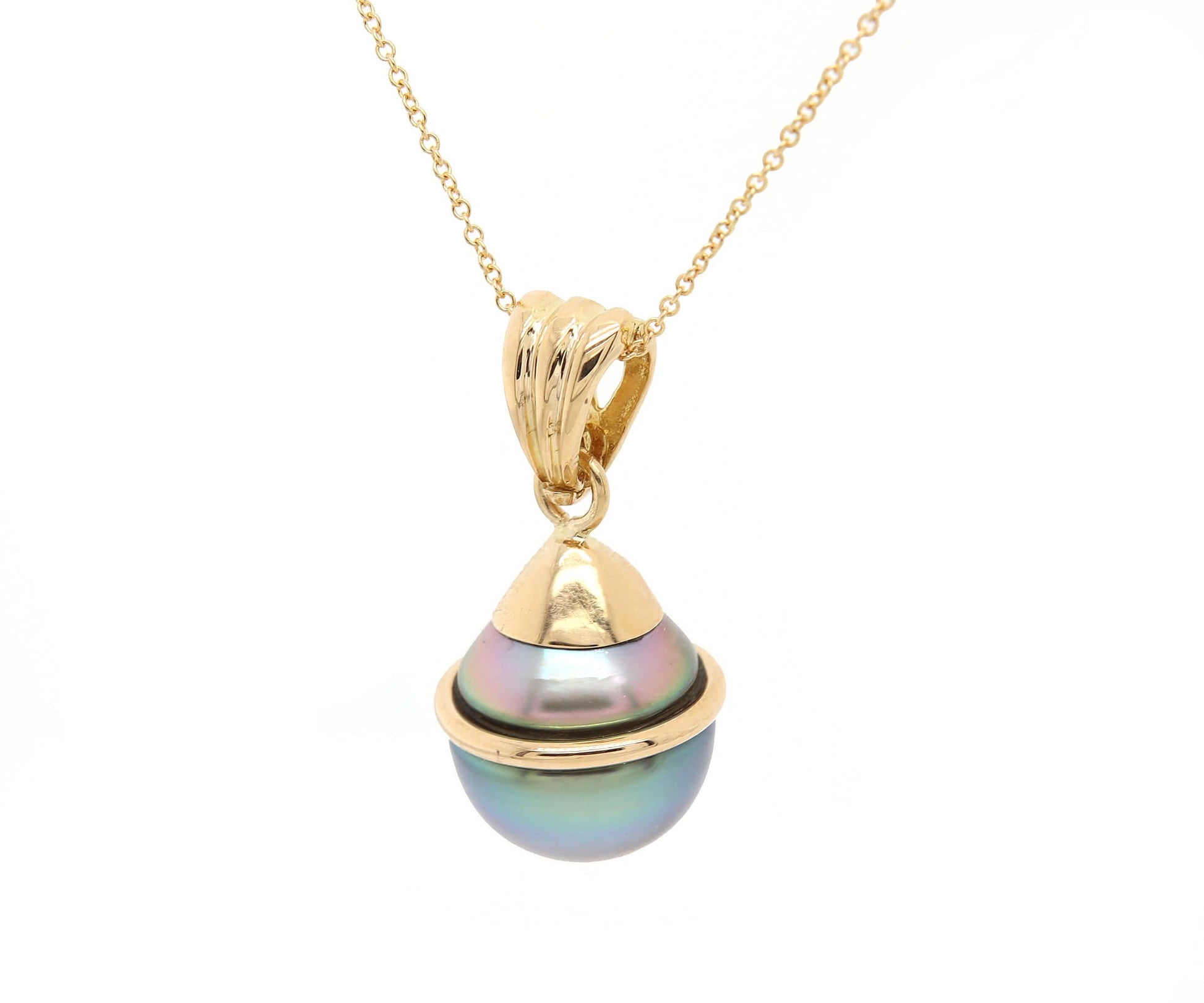 14.0MM Grey Cultured Tahitian Pearl Pendant Necklace in 18K