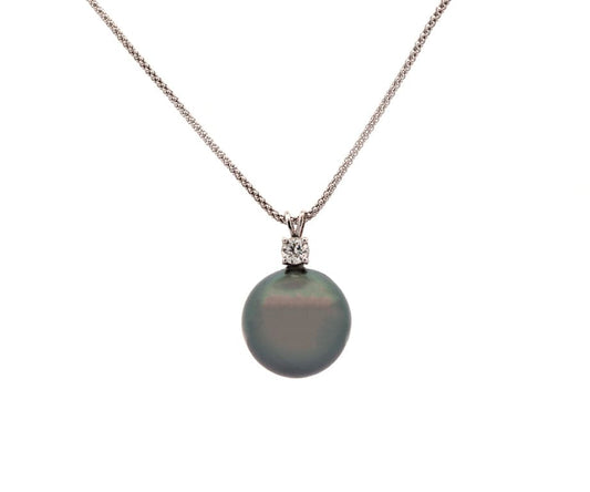 16.5MM Tahitian Pearl and 0.25ct Diamond Pendant Necklace in 18K