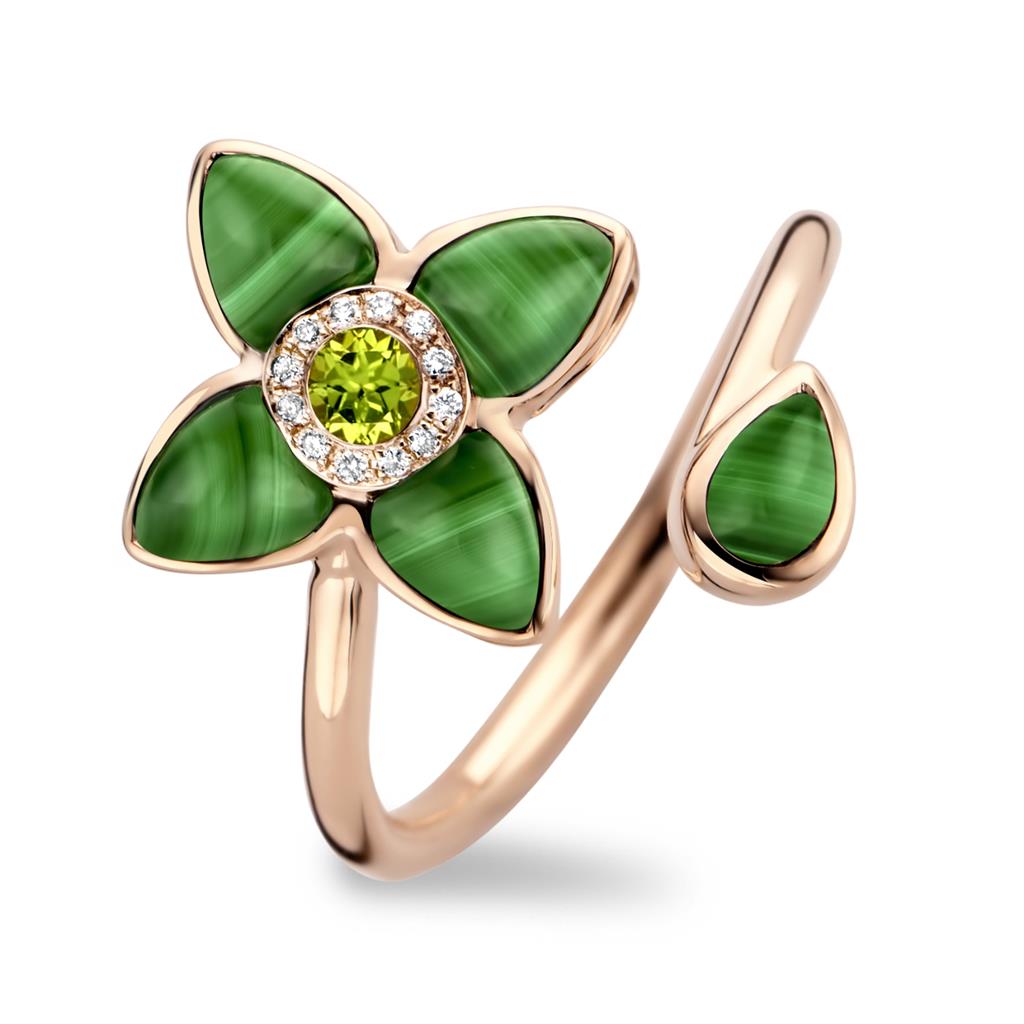 Tirisi 18K Rose Gold Malachite and Peridot Diamond Ring