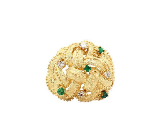 0.16ctw Emerald and 0.30ctw Diamond Woven Cocktail Ring in 14K