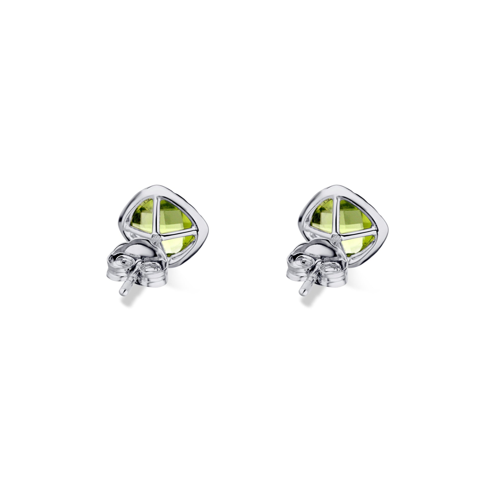 14K White Gold Peridot Cushion Cut Stud With Diamond Halo