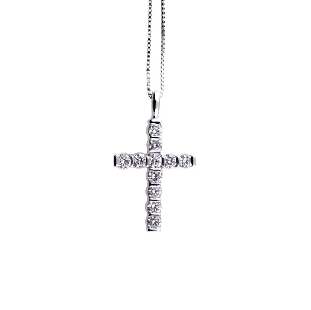 18k White Gold Small Diamond Cross Pendant