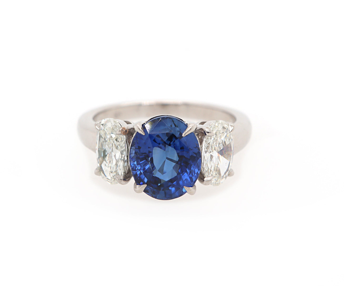 3.59ct Oval Sapphire and 1.45ctw Diamonds Three Stone Ring in 18K