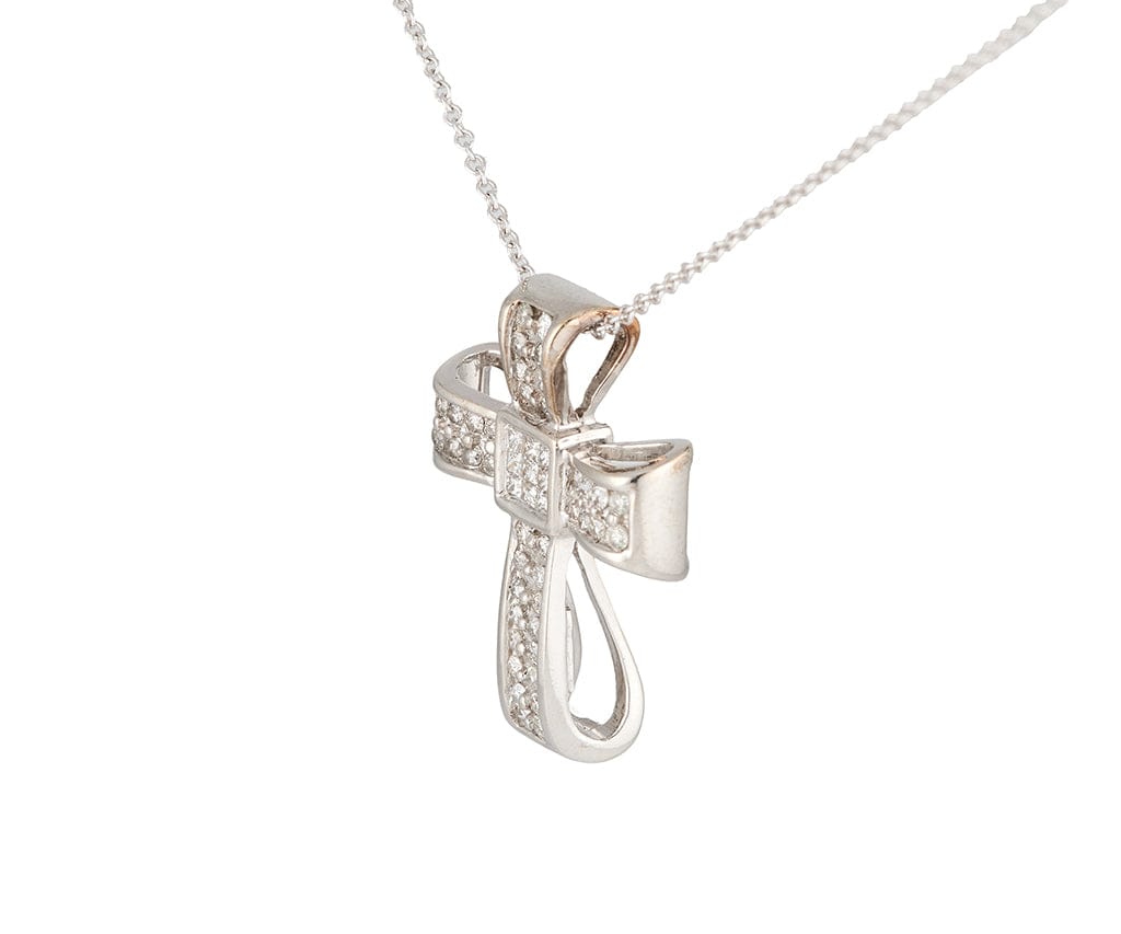 0.50ctw Princess and Round Diamond Cross Pendant Necklace in 14K