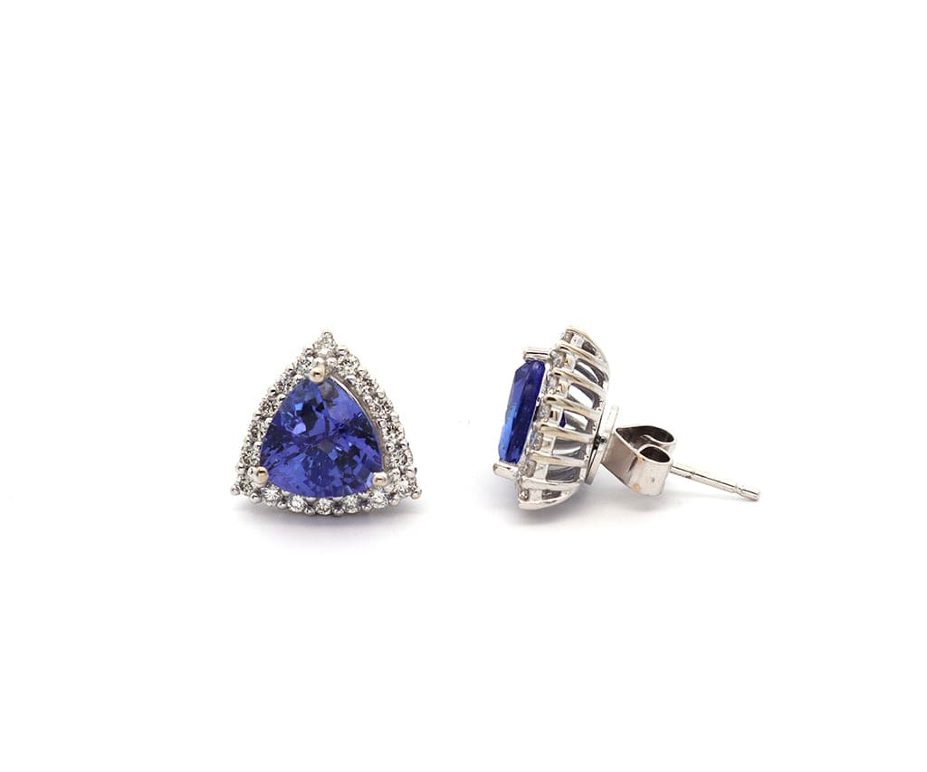 1.90ctw Trillion Tanzanite and 0.45ctw Diamond Frame Stud Earrings in 14K