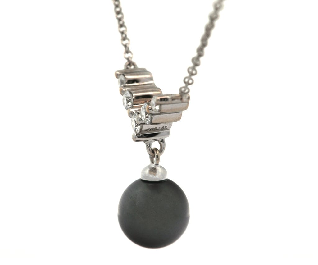 8.50MM Black Tahitian Pearl and 0.27ctw Diamond Pendant Necklace in 18K