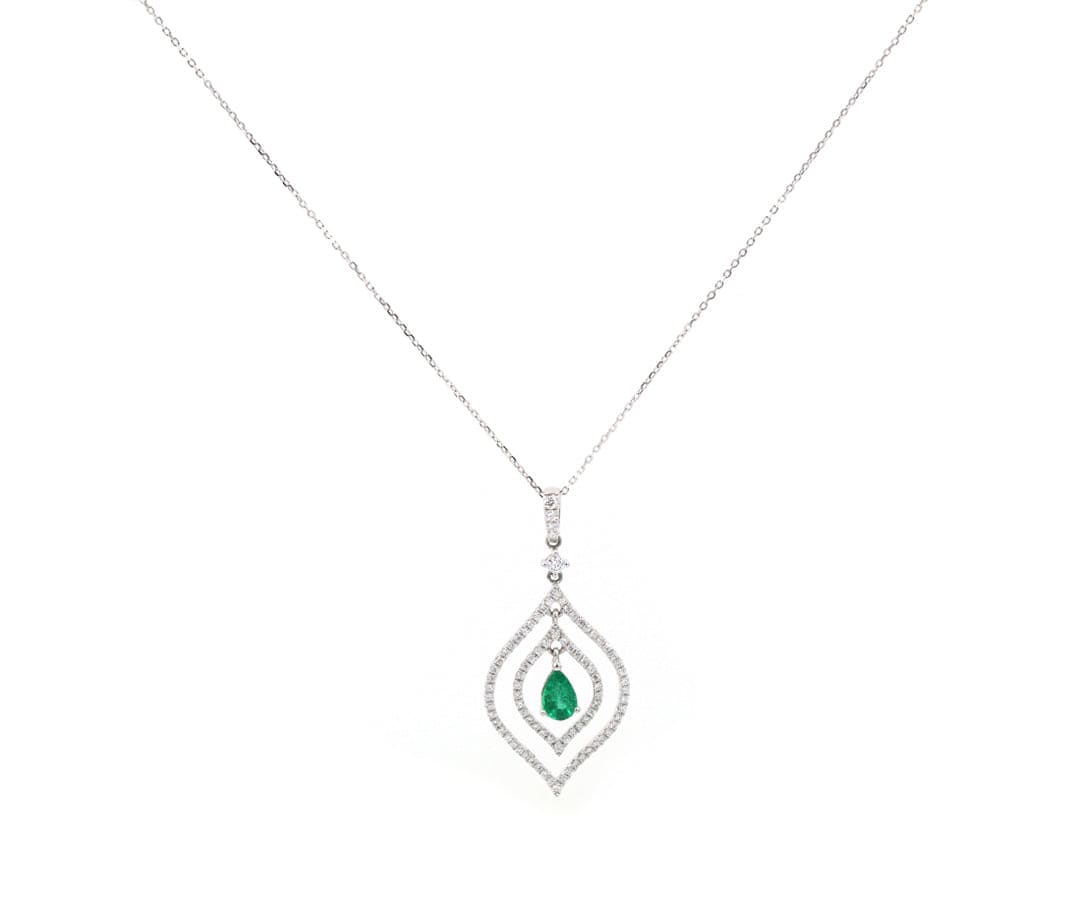 0.40ct Pear Cut Emerald and 0.80ctw Diamond Pendant Necklace in 14K