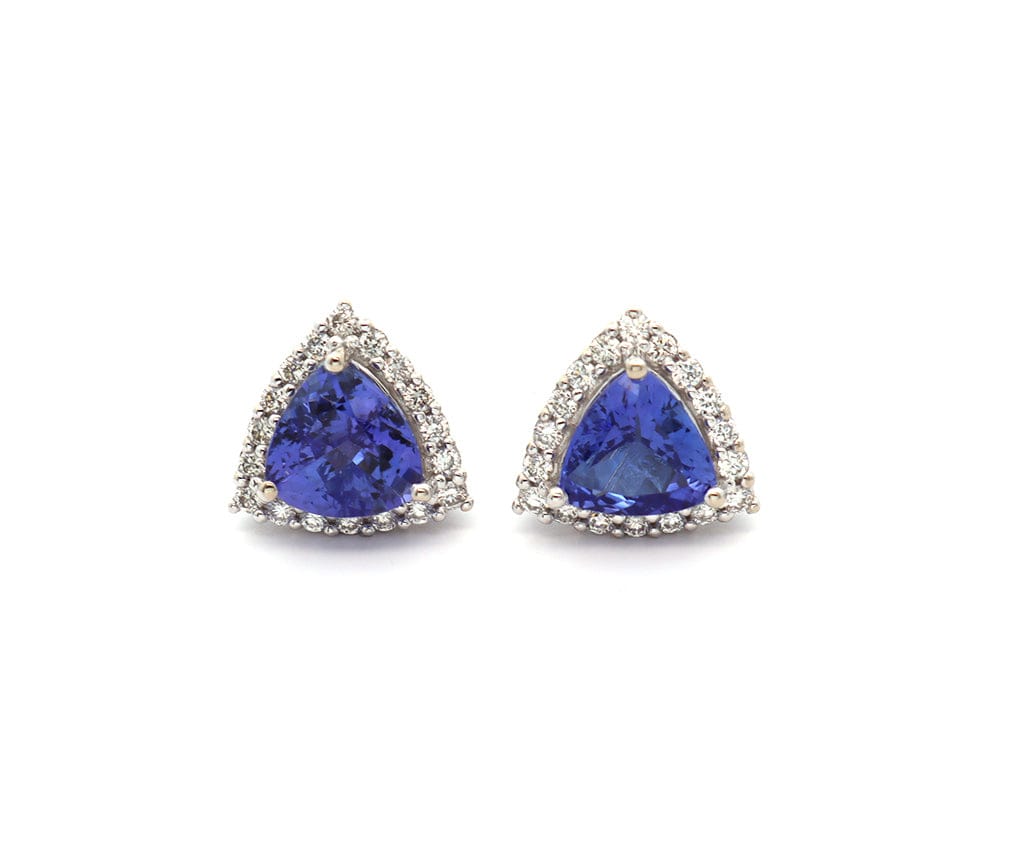 1.90ctw Trillion Tanzanite and 0.45ctw Diamond Frame Stud Earrings in 14K