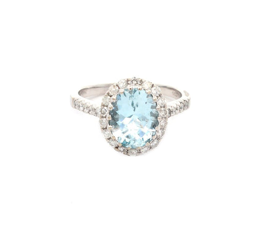 2.45ct Oval Aquamarine and 0.40ctw Diamond Frame Ring in 14K