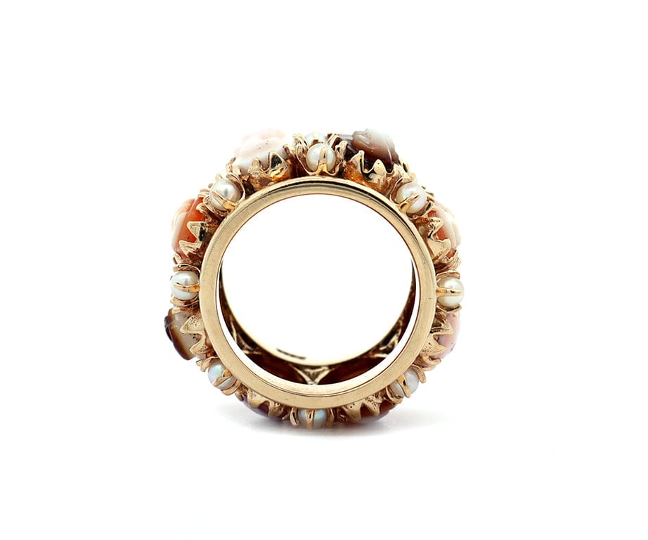 Vintage Victorian Revival Pearl Cameo Eternity Band Ring in 14K