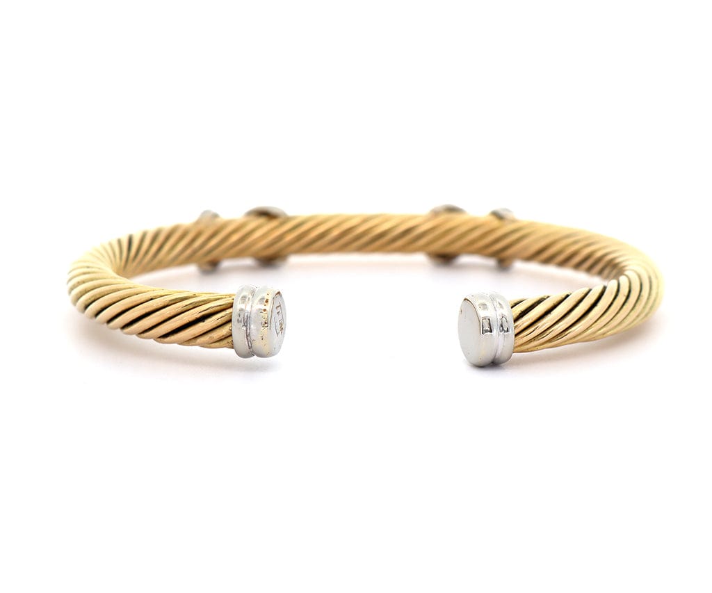 0.20ctw Diamond Double X Two Tone Cuff Bracelet in 18K